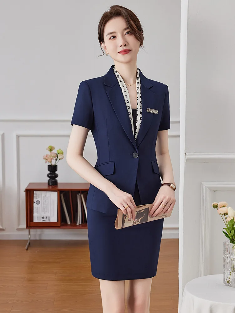 Blue Short-Sleeved Suit Women's Summer2024New Women's Business Clothing Sales Department Hotel Work Clothes Summer