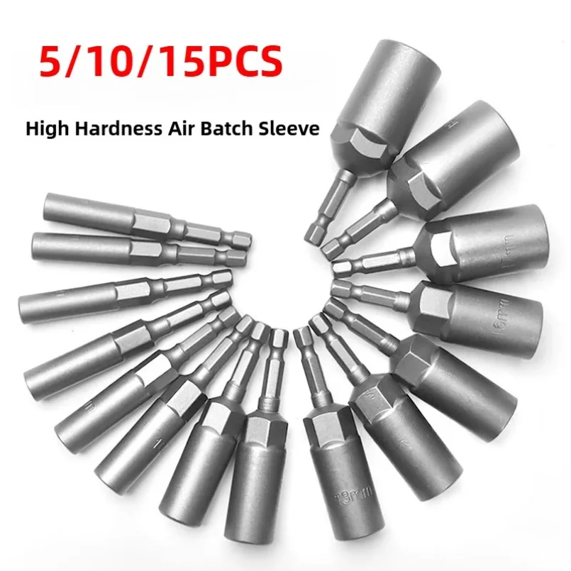 80mm Length Deepen Power Nut Driver Drill Bit Set 5.5-19MM Impact Socket Adapter For Power Tools 6.35MM Hex