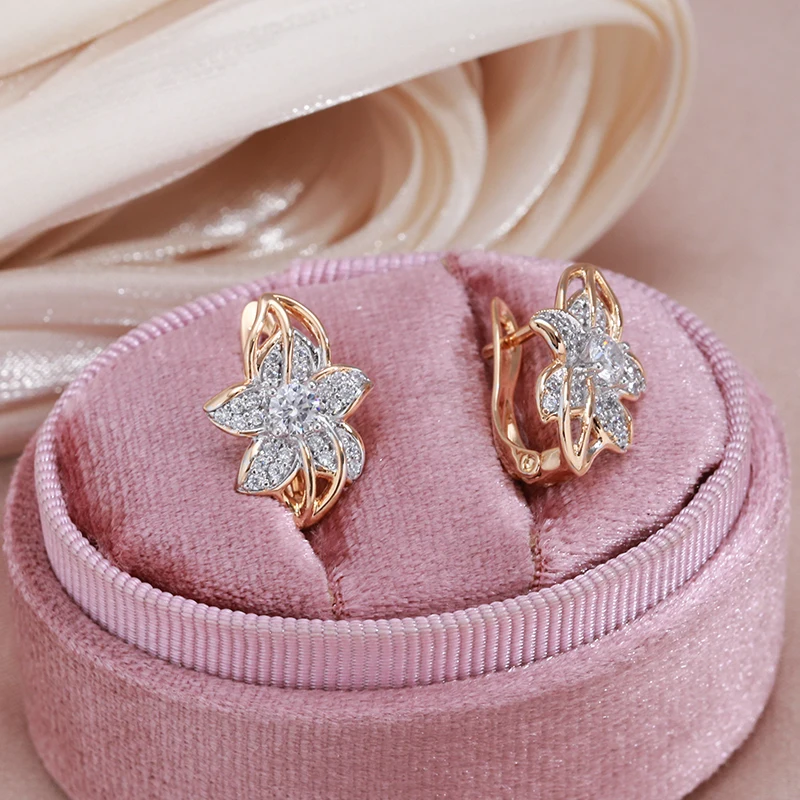 SYOUJYO 585 Rose Gold Color Silver Plated Flower Earrings For Women Vintage Natural Zircon Bride Wedding Jewelry Luxury Earrings