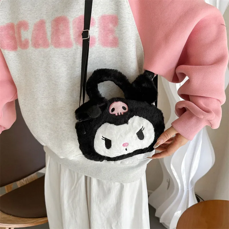 Kawaii Sanrio My Melody Bolso pequeño de felpa para mujer, Lolita bolso cruzado para niña, bolso de viaje, monederos de muñeca de dibujos animados, regalos de cumpleaños