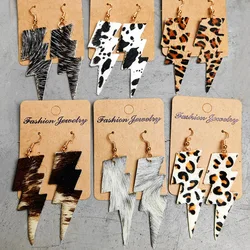 New Texture Leather Earrings Simple Personality Lightning Leopard Print Cow Pattern Western Denim Fashion Earrings Wholesale