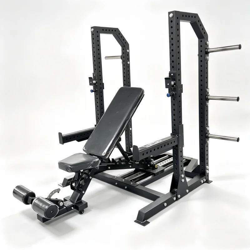 Custom Logo Color Gym Commercial Powerlifting Combo Rack Strong Competition Adjustable Squat Bench Press with Wheel
