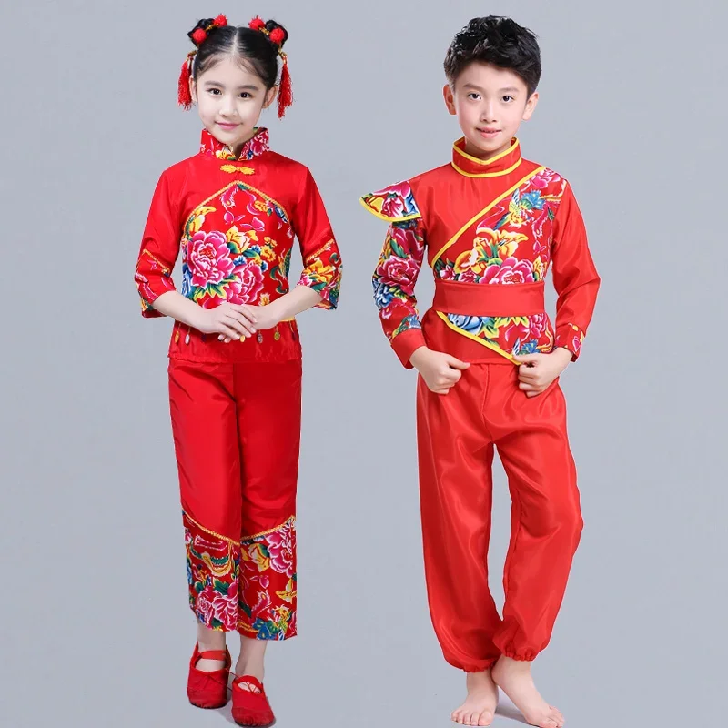 Disfraz de Baile Folclórico chino para niñas, ropa de Yangko, ropa de actuación de baile de tambor moderno, trajes de baile, traje Hanfu de Año Nuevo