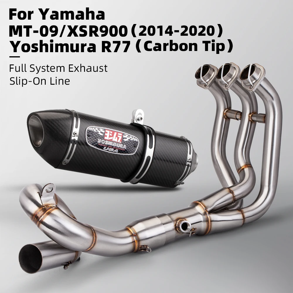 For YAMAHA MT09 FZ09 XSR900 Full System Exhaust Modify Front Pipe Racing Line Slip on Connect Motorcycle Yoshimura R77 Muffler