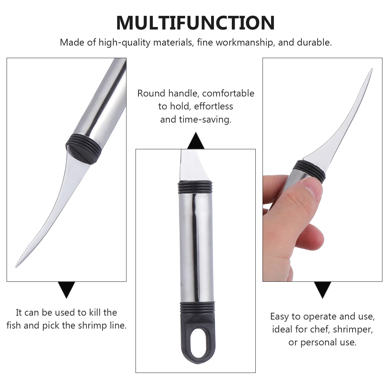 

5pcs Stainless Steel Deveiner Line Remover Round Handle Easy Use Fish Belly Opener Kitchen Gadget Shrimp Peeling Tool