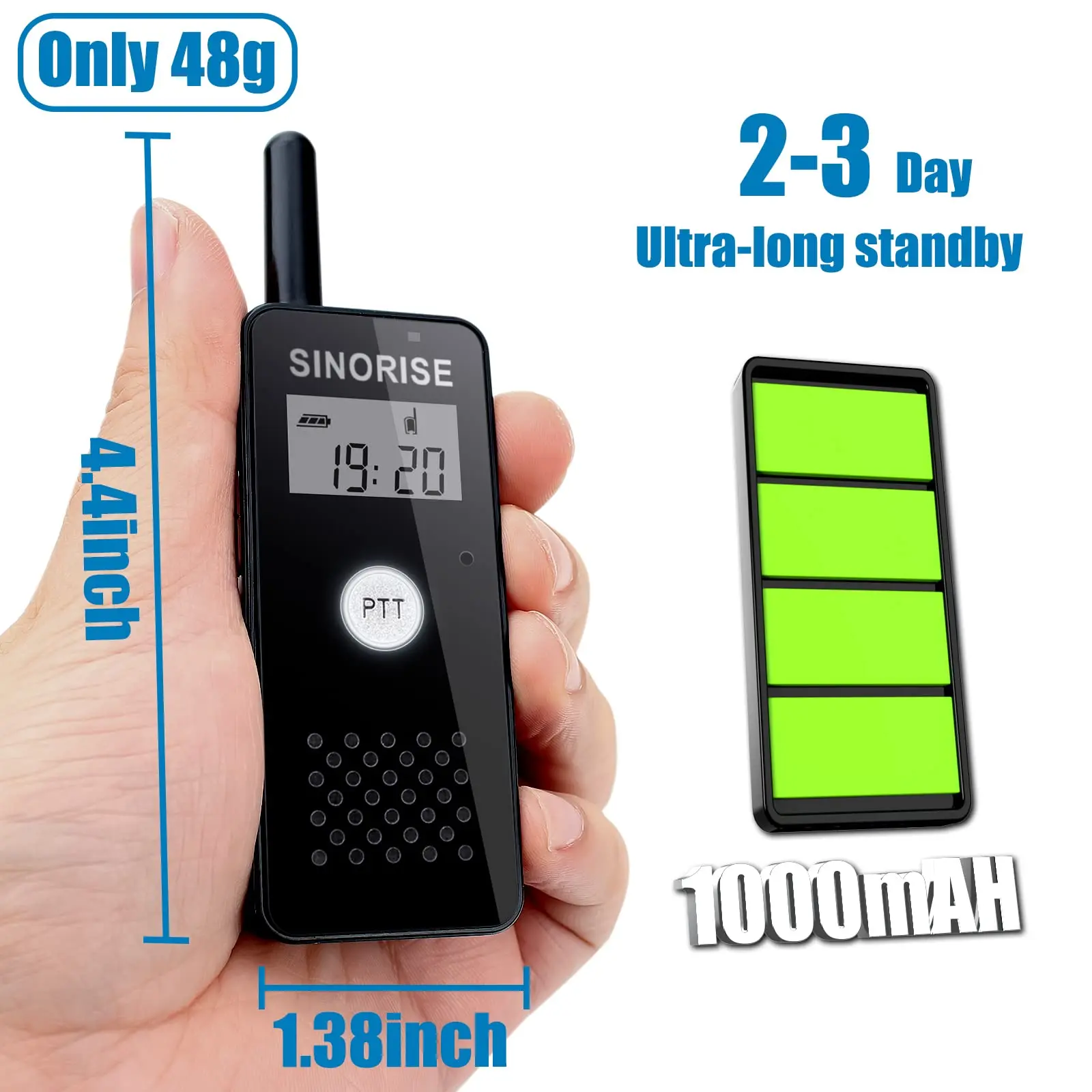 2 Packs of Sinoriose Mini Radio Walkie-Talkies, High-Power Handheld Walkie-Talkies, Suitable for Catering/Patients/Beauty, Hairdressing and Other Service Industries