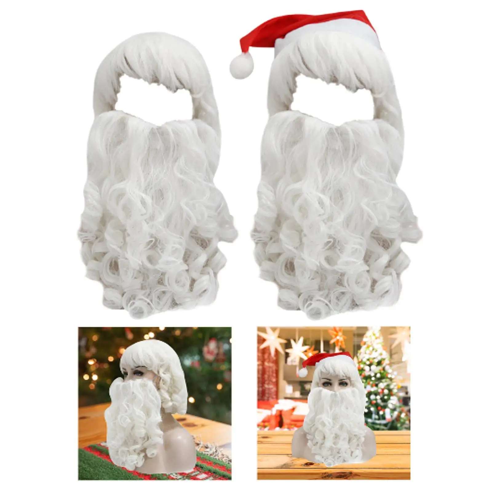 Set Wig dan jenggot Santa untuk Natal, aksesori kostum Santa Claus lucu untuk properti liburan, topeng pesta bertema Cosplay