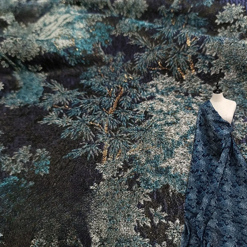 

Blue Flowing Gold Silk Retro Jacquard Fabric Creative Relief Texture Dress Top Pants Clothing Designer Fabric