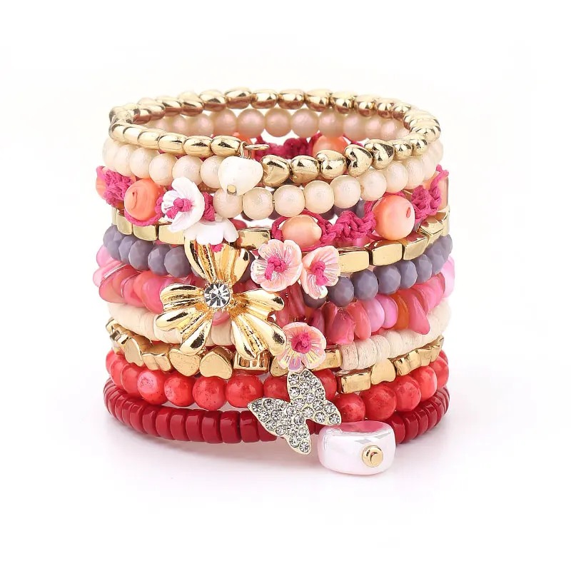 Statement-Perlen-Armband mit Blumen- und Schmetterlings-Accessoires für Frauen, trendiges handgefertigtes Vintage-Fußkettchen für Frauen