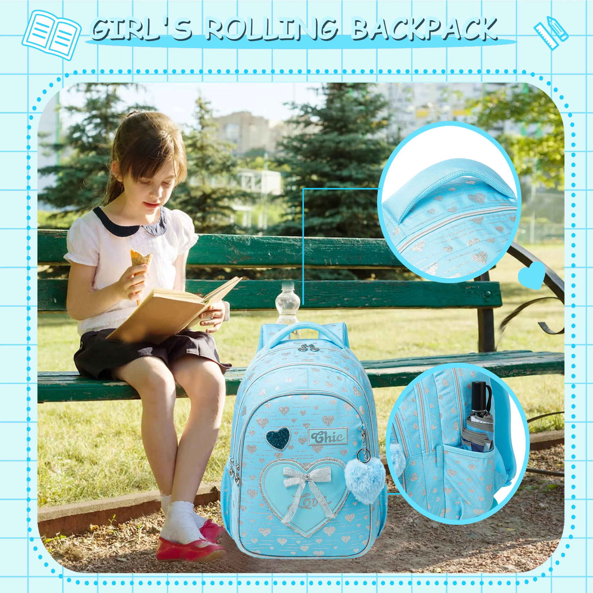 New Bowknot Ribbon Backpack Girls Backpack with Lunch Bag and Pen Bag for Elementary School for Picnic Travel and the Best Gift