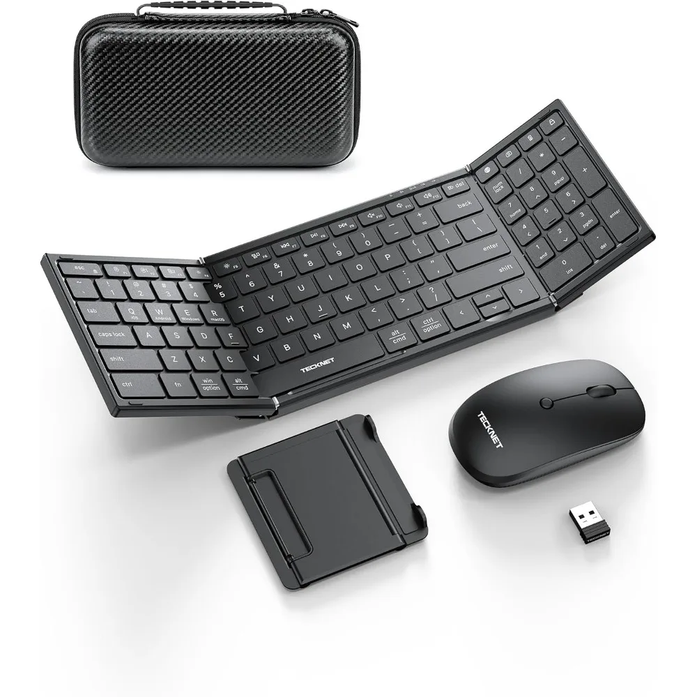 Foldable Wireless Keyboard & Mouse Combo, Rechargeable Travel Set, Multi-OS Compatible