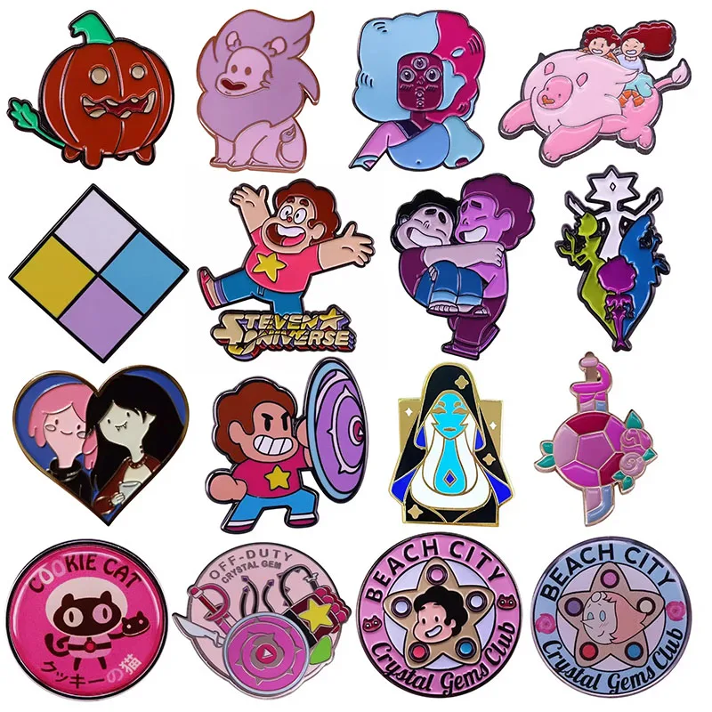 Alfileres esmaltados con gemas del universo Steven, broche de Metal con escudo de dibujos animados, insignia, joyería de moda, accesorios para mochila, regalos