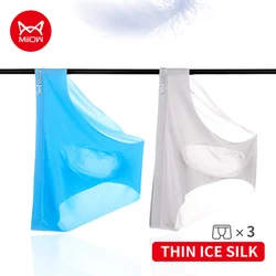 MiiOW-Calzoncillos de seda de hielo para hombre, ropa interior antibacteriana de grafeno sin costuras, Bóxer corto de cintura media, 3 piezas