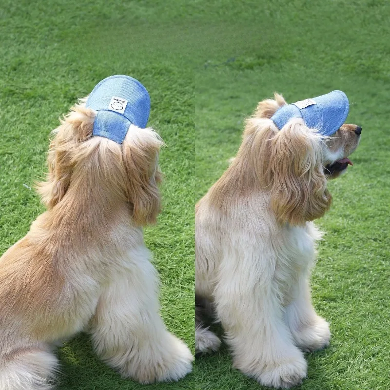 Dog Hat with Ear Holes Adjustable Denim Dog Sun Protection Hat Outdoor Baseball Cap for Dogs Small Medium Large Pet Accessories - view 3