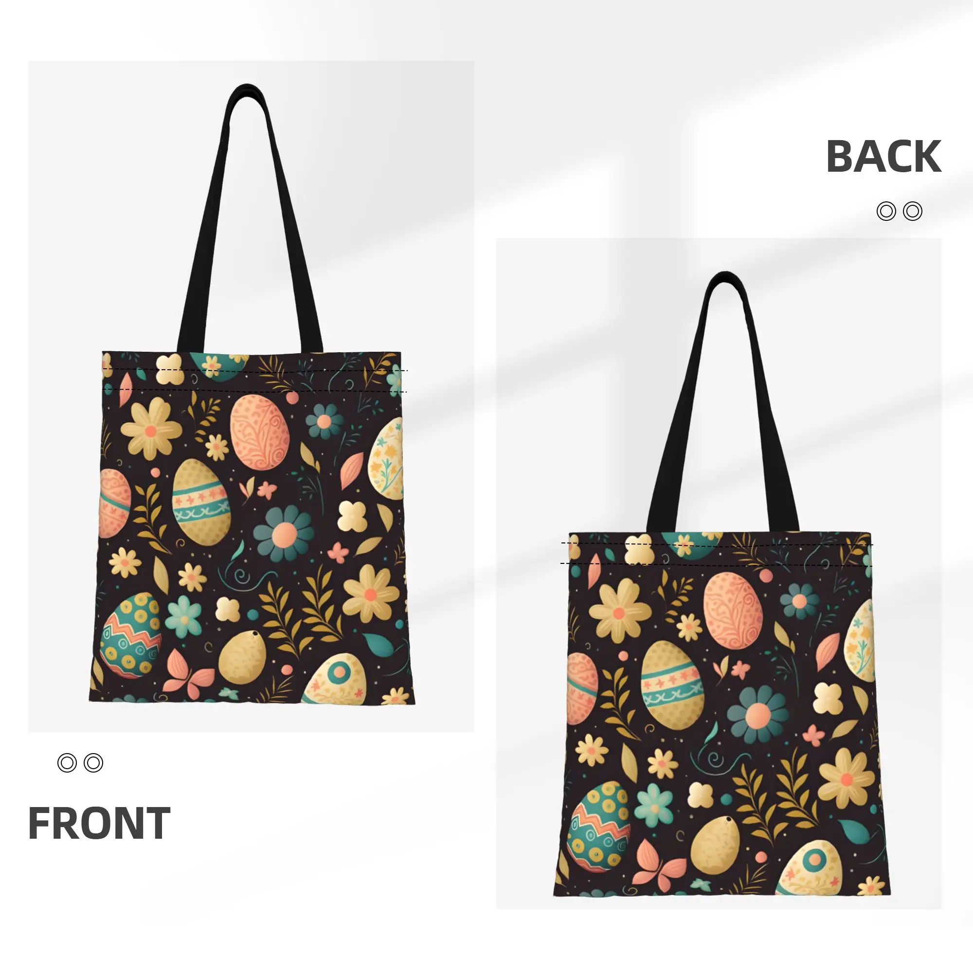 1PC Large Capacity Egg Decor Easter Bunny Vibes Canvas Tote Bag Foldable Chic Pattern No Closed Design