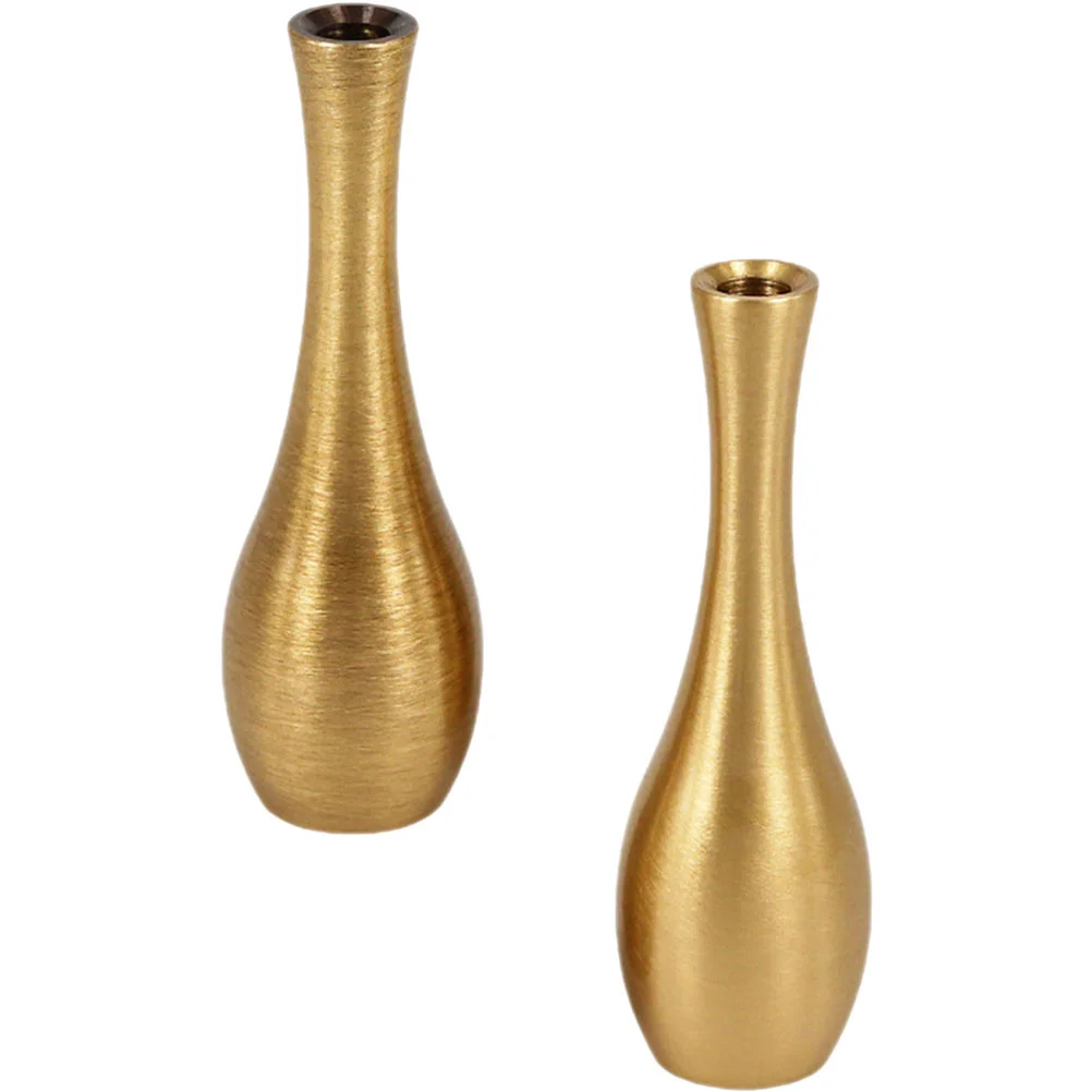 2Pcs Copper Vase Desktop Decorative Vintage Metal Elegant Vase Ornament Mini Vase Desktop Vase Home Metal Vase