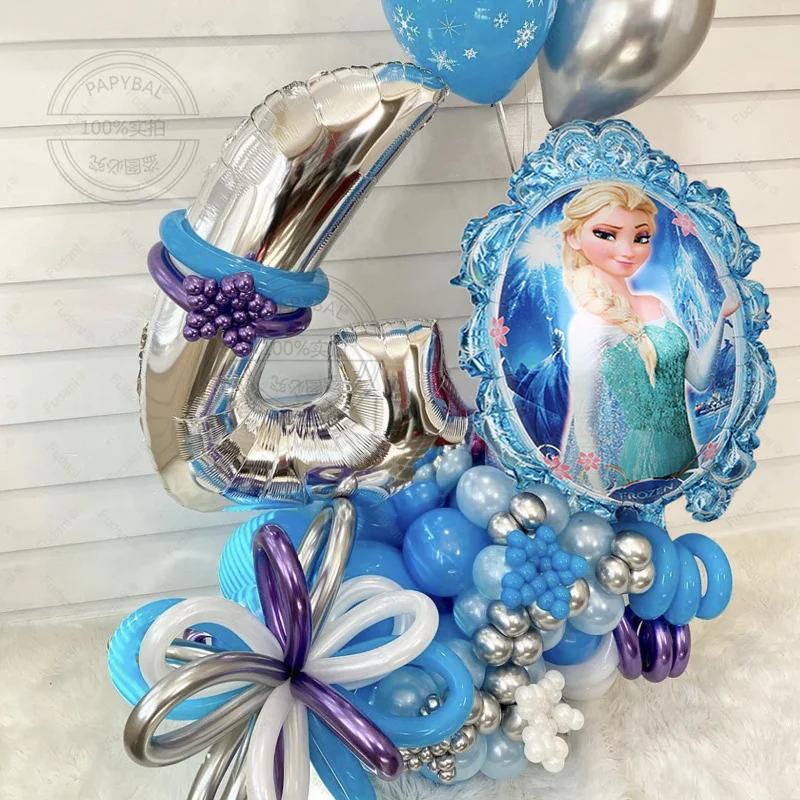 50Pc Disney Frozen Theme Elsa Princess Snowflakes Balloons Number 1-9th Baby Shower Kids Girl Birthday Party Decors Background