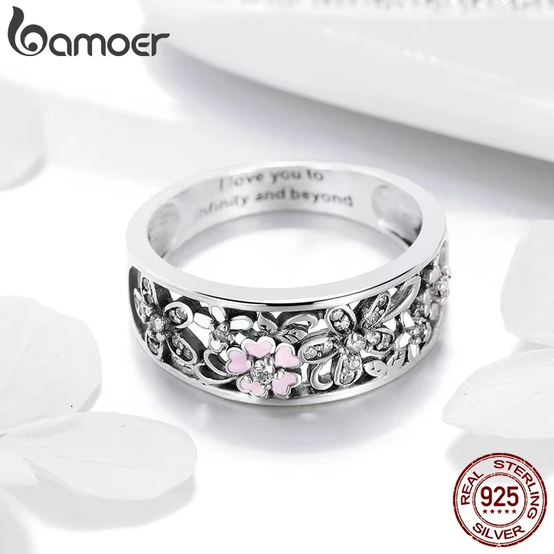 Bamoer 925 Sterling Silver Daisy Flower & Infinity Love Pave Finger Rings dla kobiet biżuteria zaręczynowa ślubna SCR390