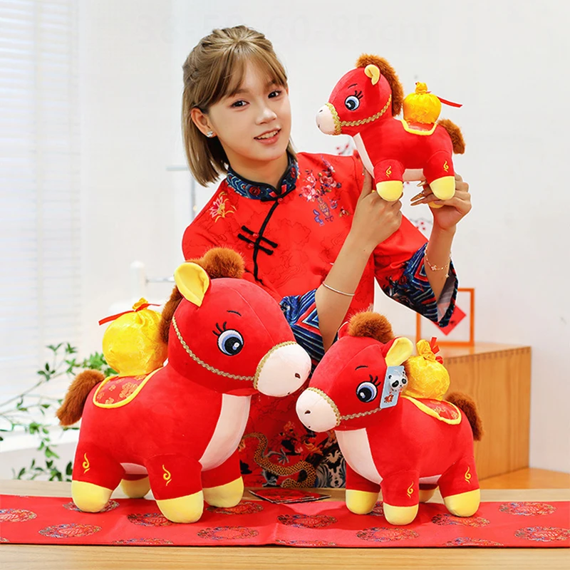 Kawaii knuffel gevuld pony pop schattig Chinese stijl jaar van het paard cartoon dier kinderen verjaardagscadeau voor jongens meisjes zacht