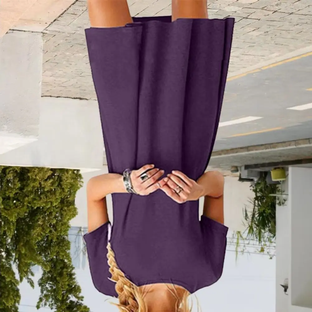 

Women Dress Loose Cut Dress Summer Mini Dress Short Sleeve A-line Round Neck Solid Color Above Knee Simple Style Beach Party
