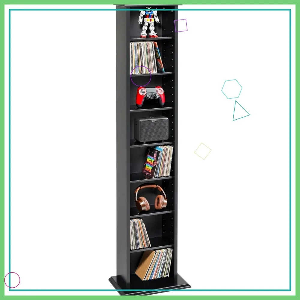 

Slim Black Media Storage Tower for Multimedia Organization, Narrow Cabinet Design