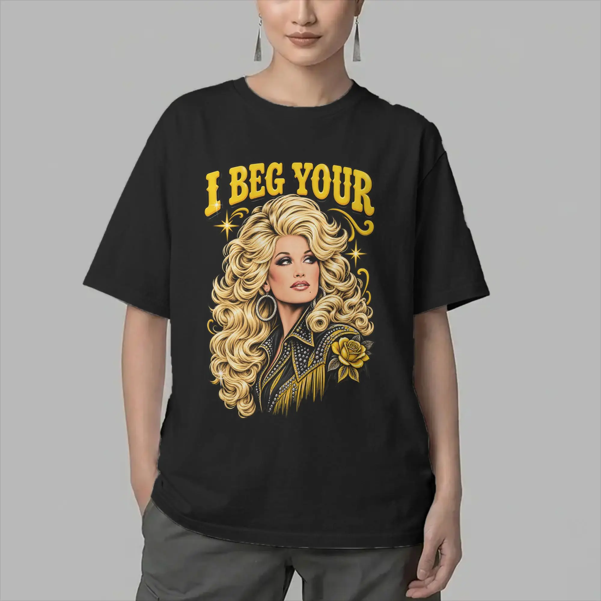 Singer D-Dolly Parton Men's T Shirts  Vintage Tees Short Sleeve Round Neck T-Shirt Pure Cotton Printed Clothes