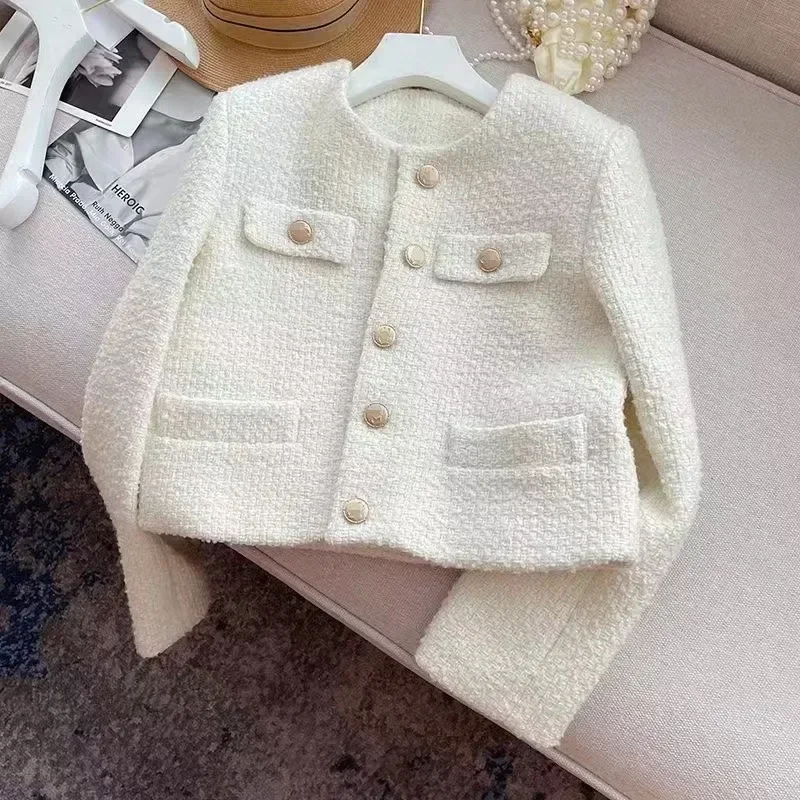 

Women Clothing Runway Style Woolen Outerwear Chic Female Tweed Basic Jacket Coat