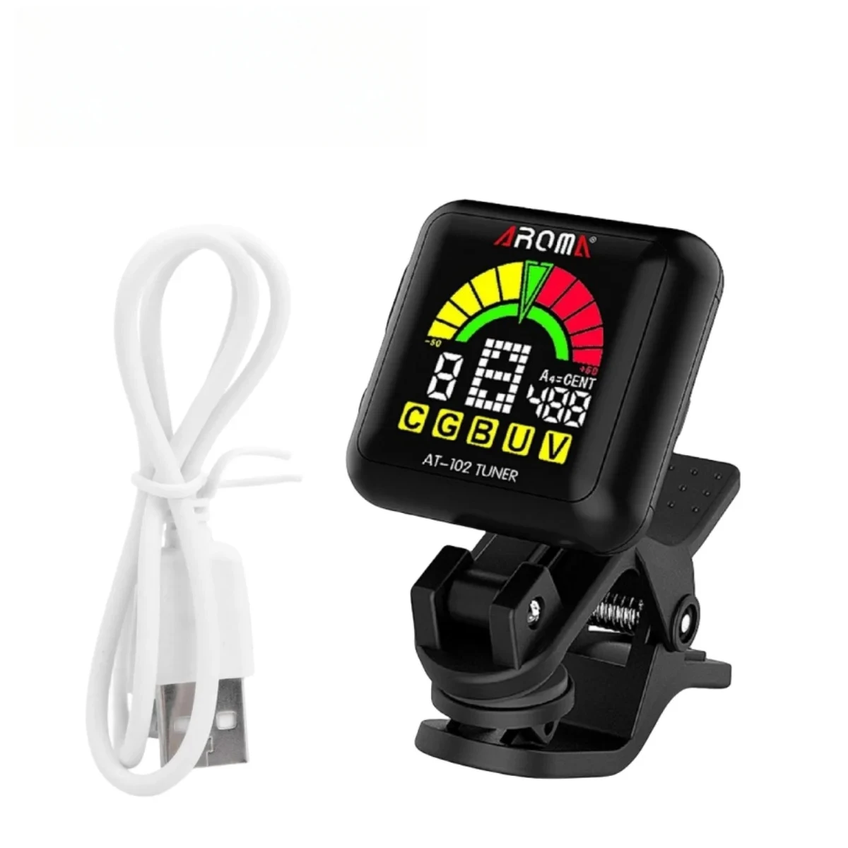 AROMA Gitarrenstimmer AT-Serie, wiederaufladbarer, drehbarer Clip-on-Gitarrenstimmer mit integriertem Akku und USB-Kabel für Gitarre, Bass, Ukulele – Detail 5