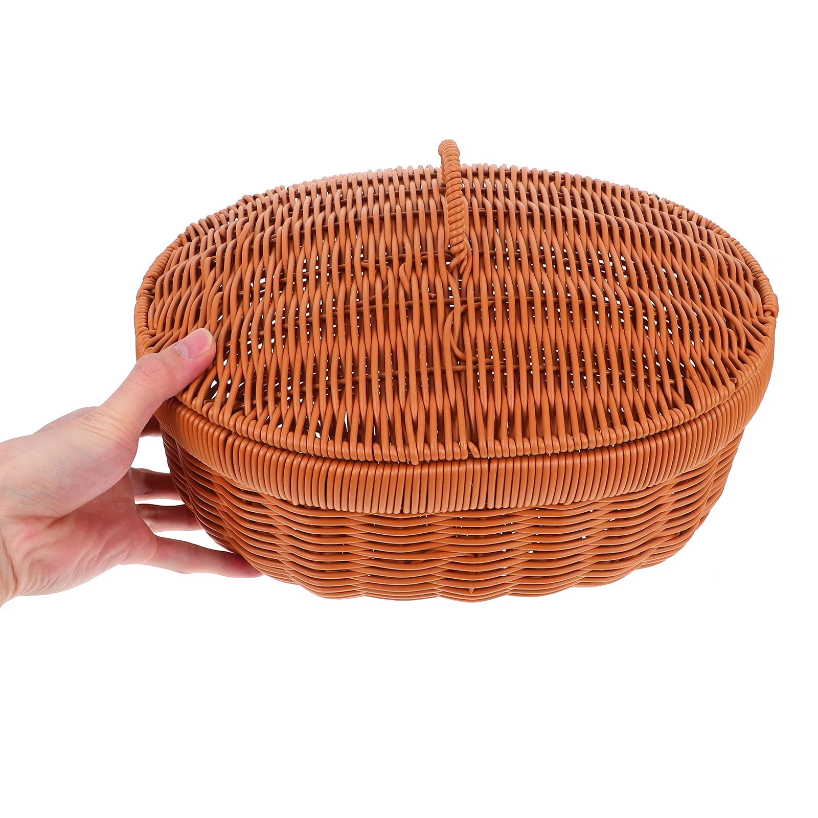 

Woven Basket Plastic Storage Bread Fruit Baskets Lid Kitchen Home Container Snacks Eggs Candy Display Organizer Storage