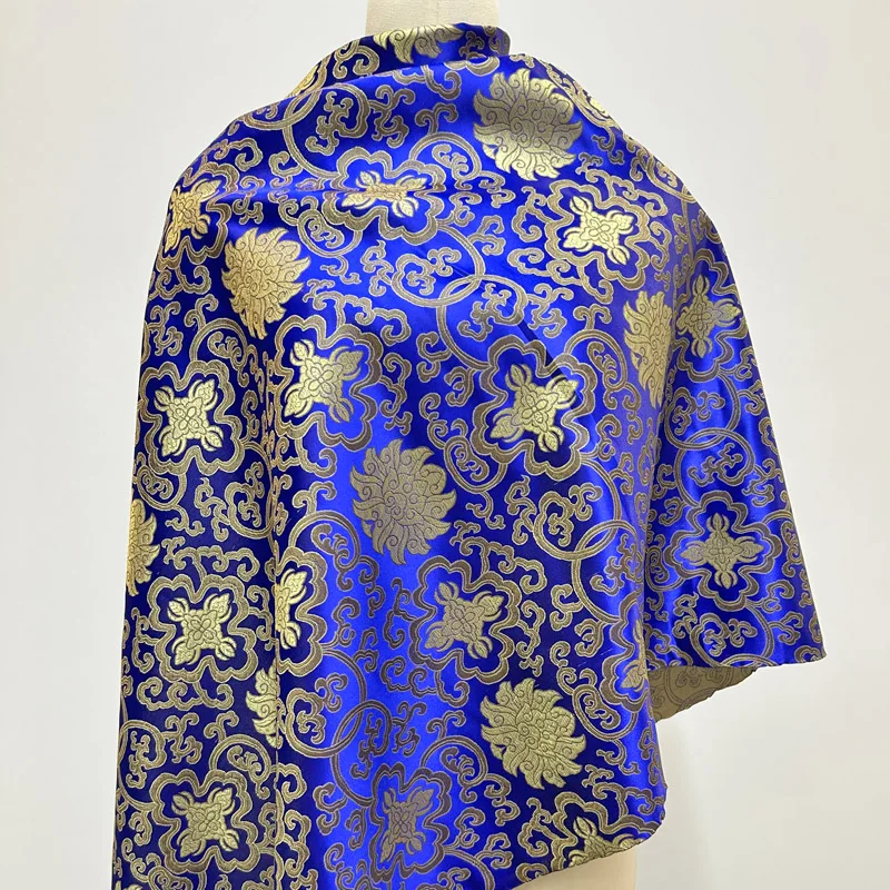 Brocado azul real precortado con jacquard geométrico dorado, material decorativo DIY para falda de vestido, tapicería de disfraces de Cosplay