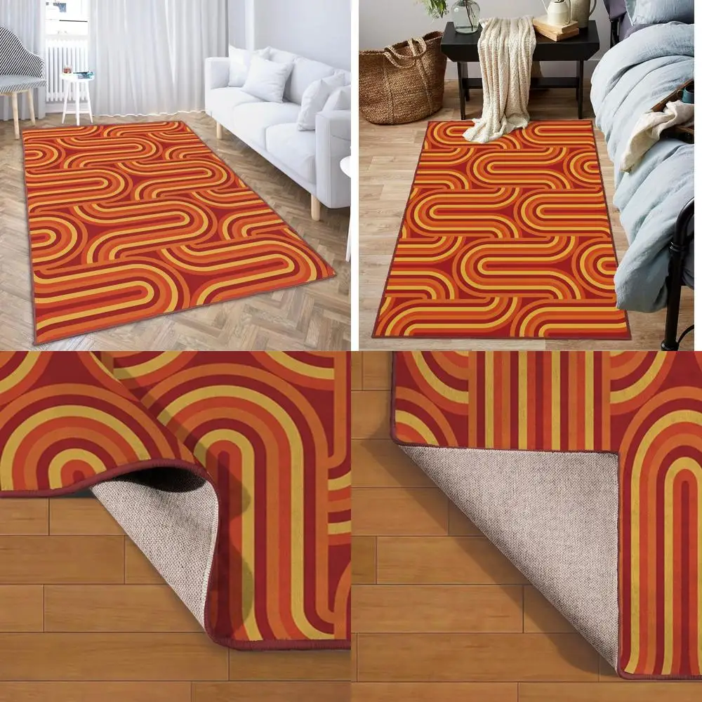

Red and Orange 5x7 ft Non-Slip Area Rugs, Washable Carpet for Living Spaces, 70s Retro Style Rugs for Home, Game Rooms, Bedrooms