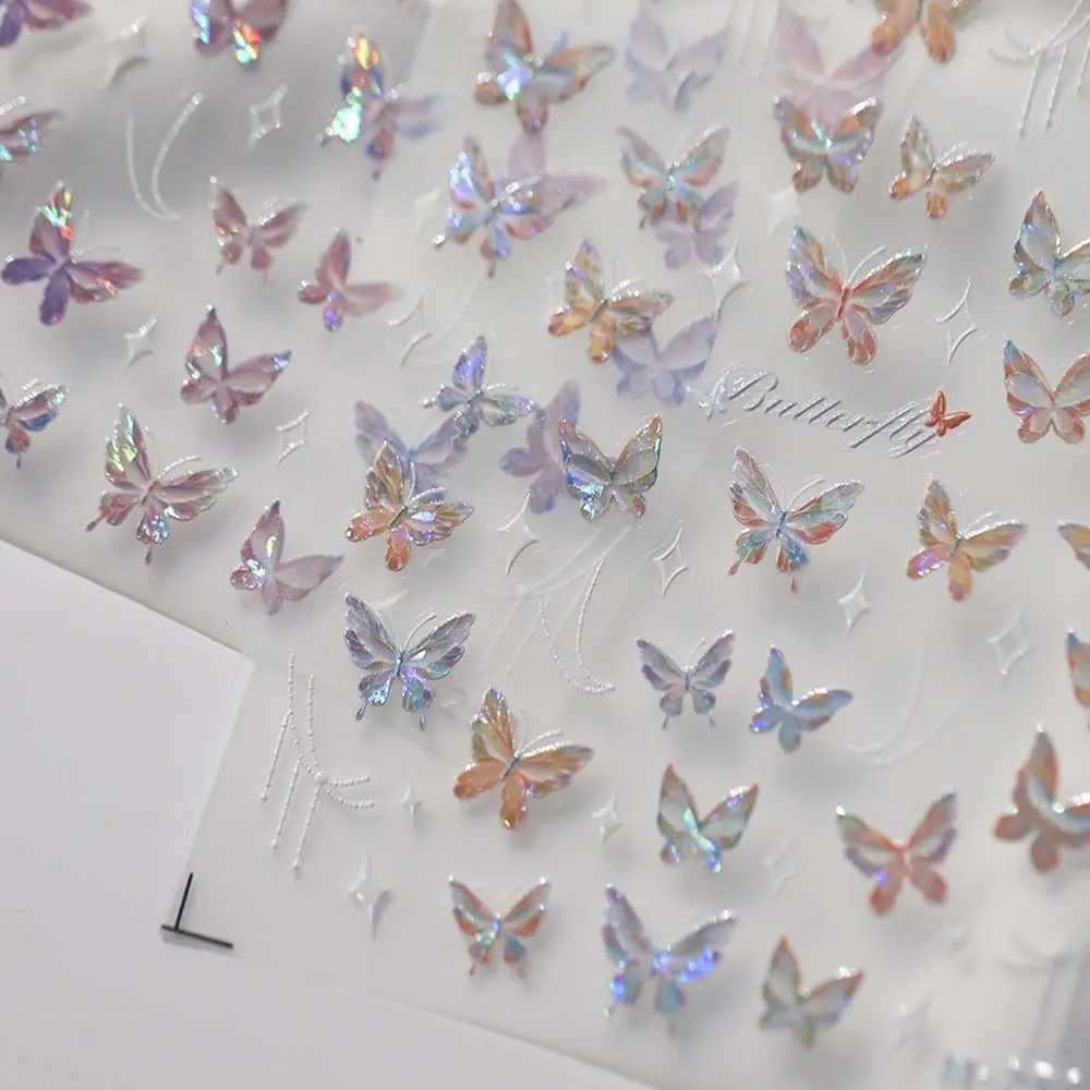 White Stars Butterfly Nail Stickers Pink Purple Nail Accessories Bronzing Butterfly Nail Decals Manicure Ornaments