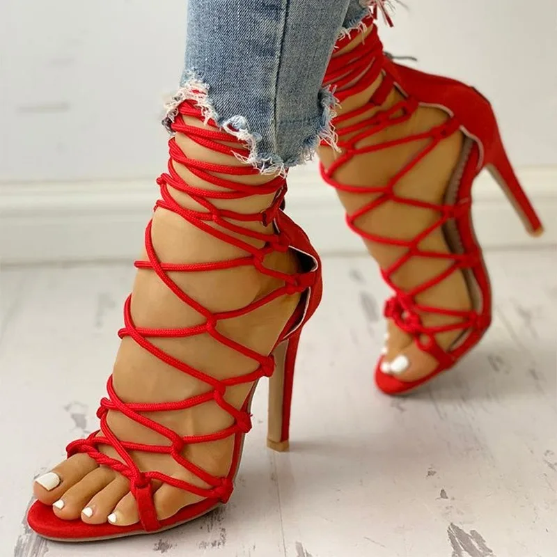 Women's Sandals Cross Strap High Heels 2026 Sexy Open Toe Plus Size Pumps Back Zipper Sandals Pointed Toe Stiletto Women Shoes image 2