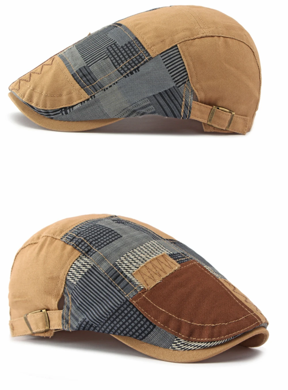HT5142 Herren- und Damen-Baskenmütze, Retro-Künstler-Malermütze, Baumwoll-Flatcap für Männer und Frauen, Frühling, Sommer, Herbst, Patchwork-Baskenmütze – Detail 7