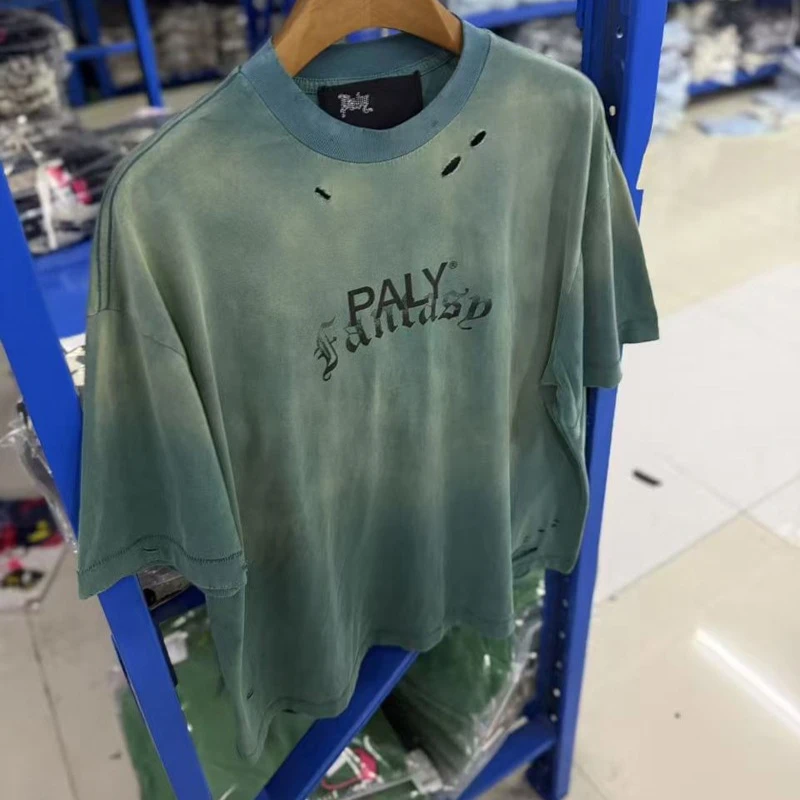 Vintage Paly T-shirt High Street Distressed Letters Print Women Men Cotton Short Sleeve Oversized T Shirts