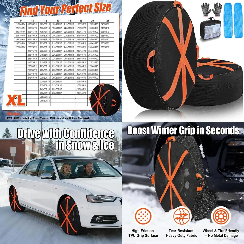 2 Pack Snow Socks for Tires–Anti-Slip Ultimate Grip Fabric with Reflective Strips,Snow Chain Alternative for Safe Winter Driving
