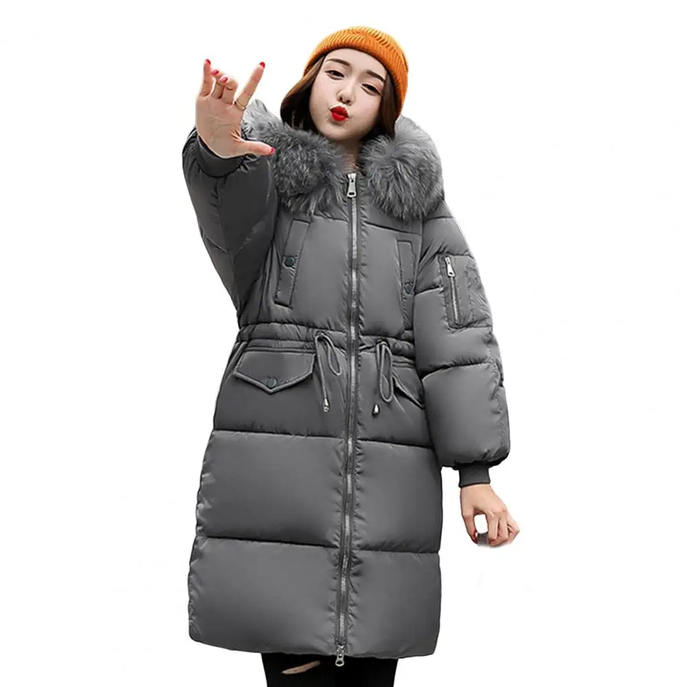 Women Jacket Winter with Furry Hood Drawstring Waist Zipper Closure Mid Length Windproof Down for Weather