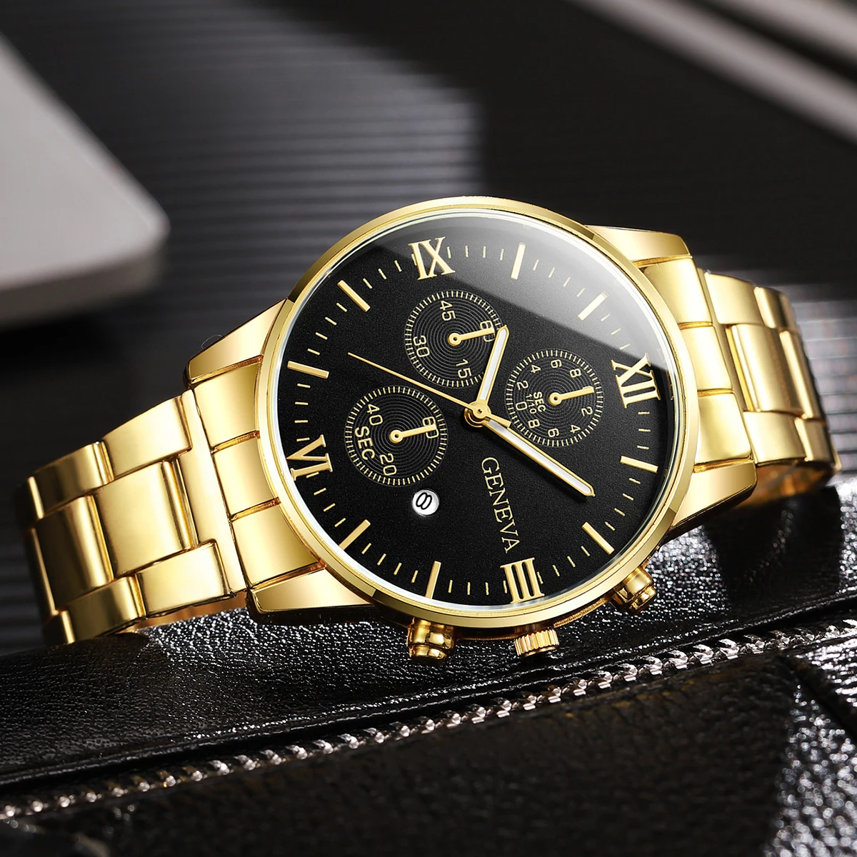 メンズクォーツ時計,スチールカレンダー,ファッションスタイル,男性への最高の贈り物,1個