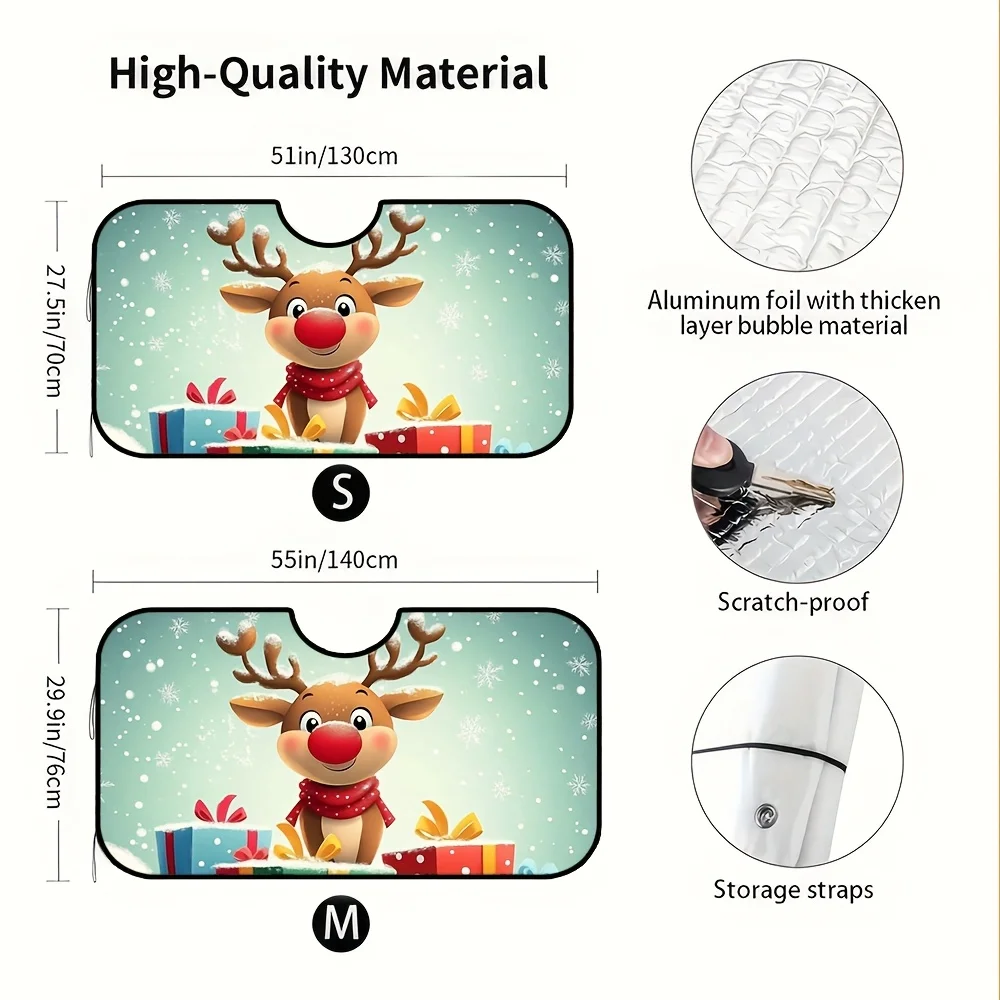 1pc, Christmas Christmas Reindeer Cute Cartoon Style Foldable Car Windshield Sunshade, Front Window Visor For SUV, Sedan, And Tr