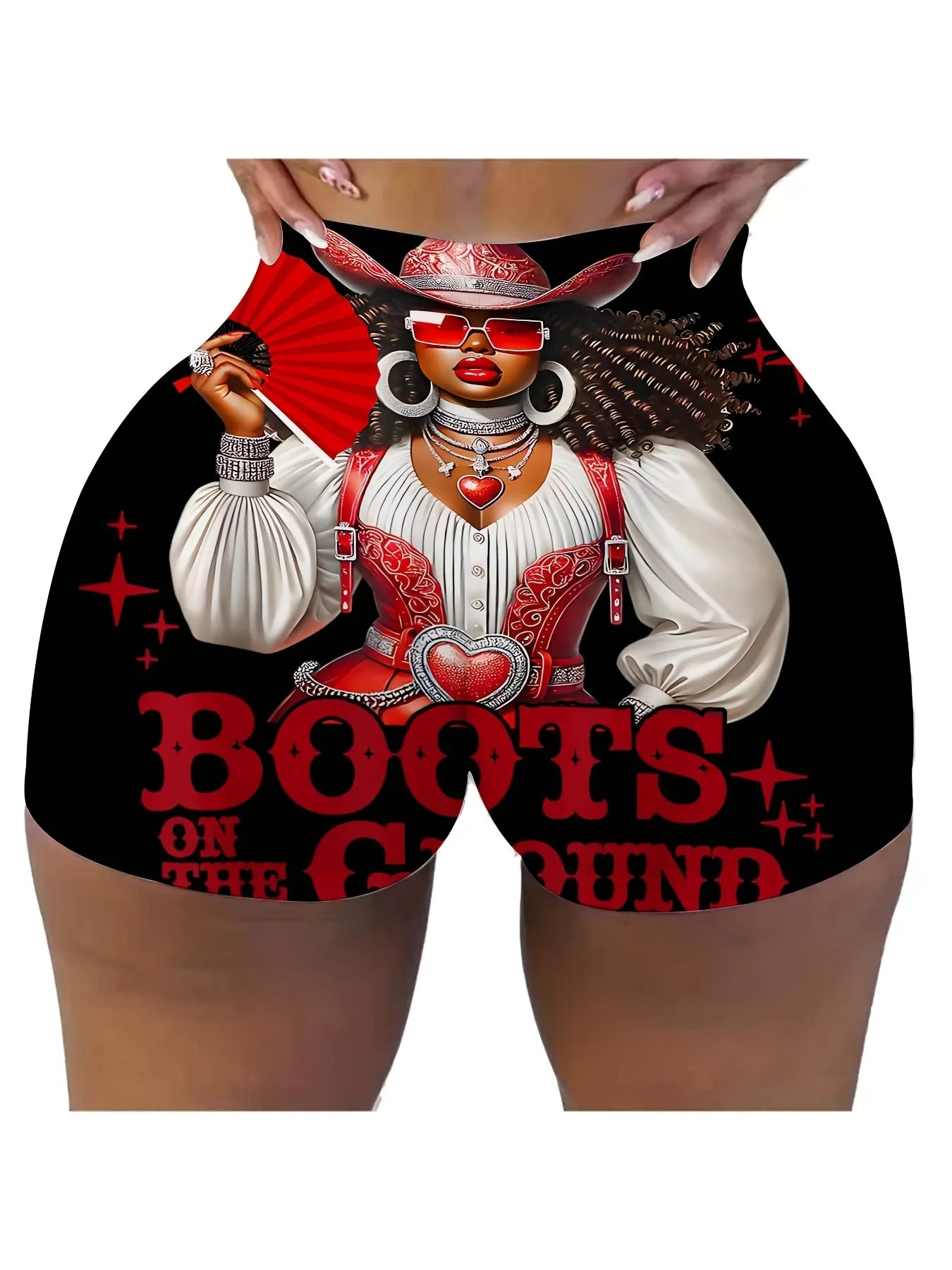 High-Waisted Women'S Booty Shorts Featuring a Graphic Print of Boots on The Ground - Stylish And Comfy Loungewear for Daily Wear
