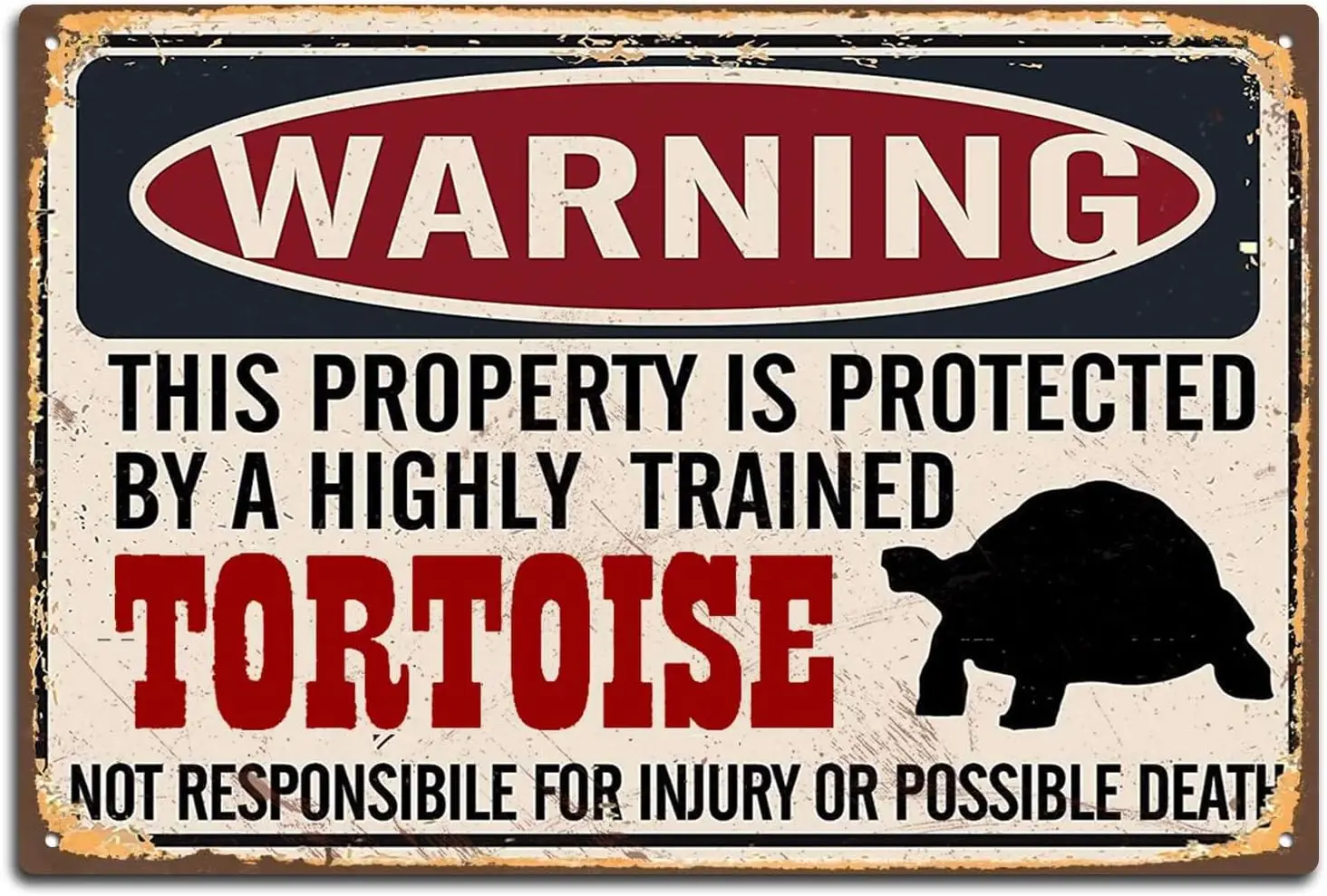 

Funny Tortoise Warning Sign Warning Property Protected by Tortoise Retro Metal Tin Sign Vintage Aluminum Sign for Home