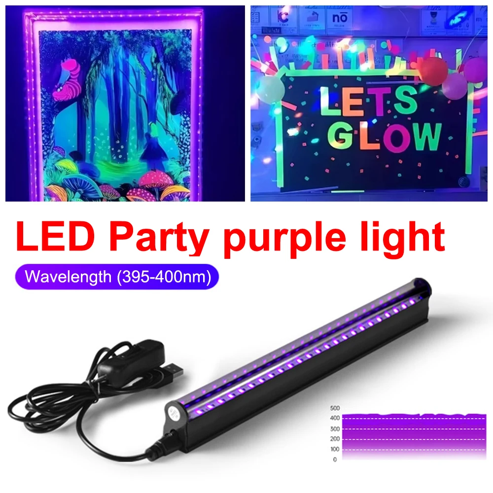 

395-400nm UV Purple Light Bar LED Black Light Fluorescent Lamp for Tapestry Poster Body Paint Glow Halloween Xmas Party