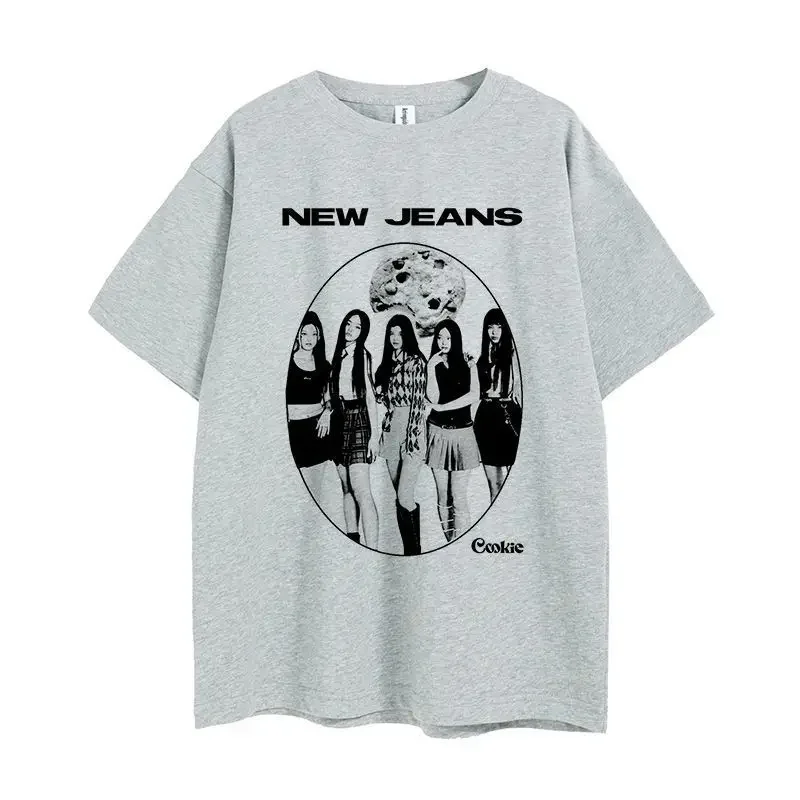 NewJeans Kang Ha Rin Short Sleeve Album T-Shirt Rabbit Print Base Layer Shirt for Dancing Summer Crew Neck Men's T-shirt