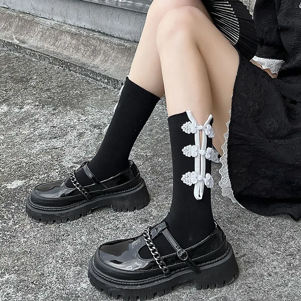 

Style JK Socks Female Autumn and Winter Hollow Lace Calf Socks Cheongsam Buckle Socks Women Socks Tube Socks Cotton Hosiery