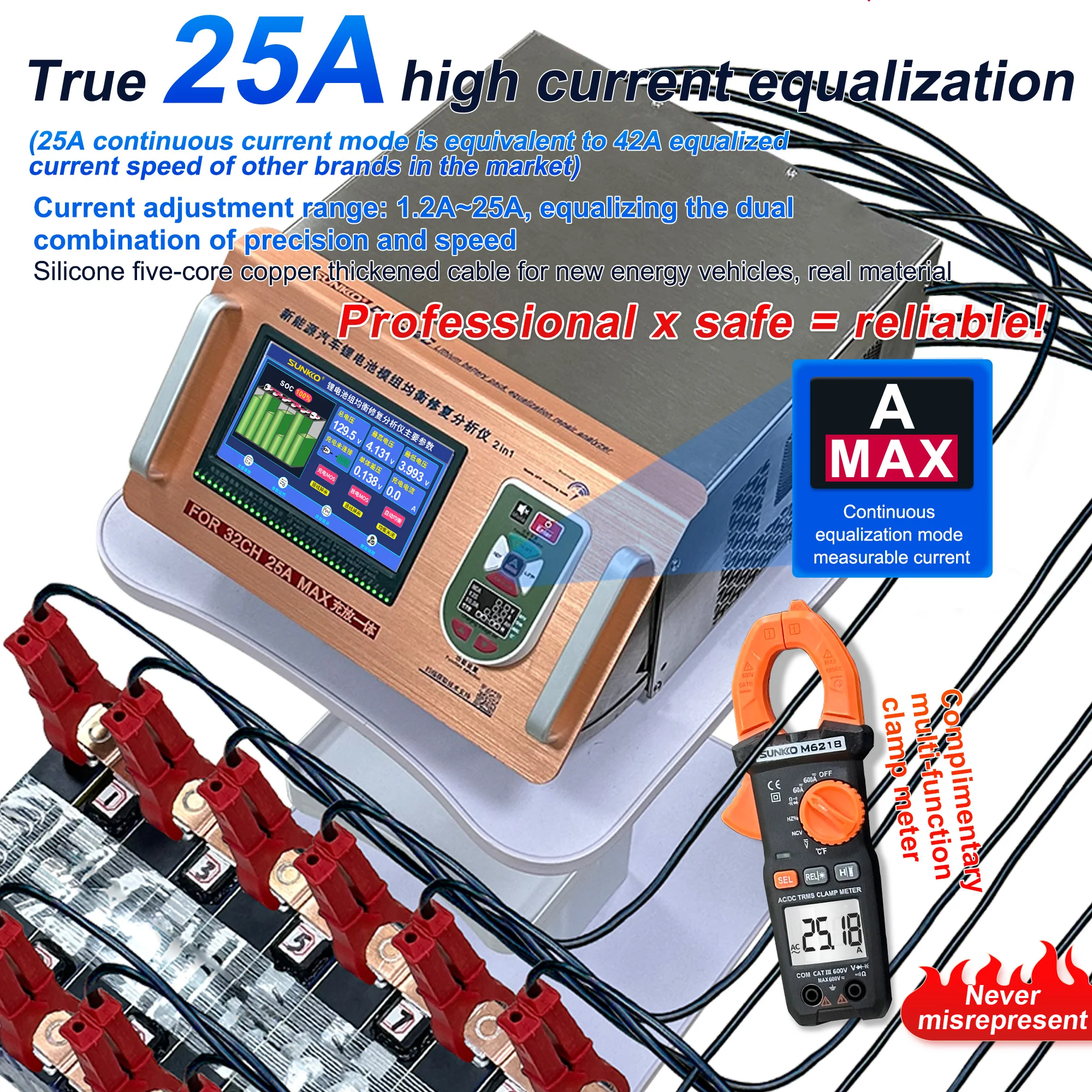 

D2532C 2~32 Strings New Energy Vehicle Lithium Battery Module Equalizer 25A With Charging Function Applicable 220V 110V