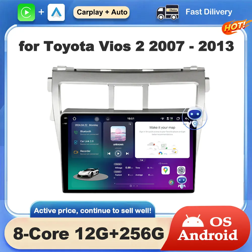 

GPS Navigation for Toyota Vios 2 2007 - 2013 Android OS Car Video Multimedia Radio Player WiFi Bluetooth Touch Screen Head Unit