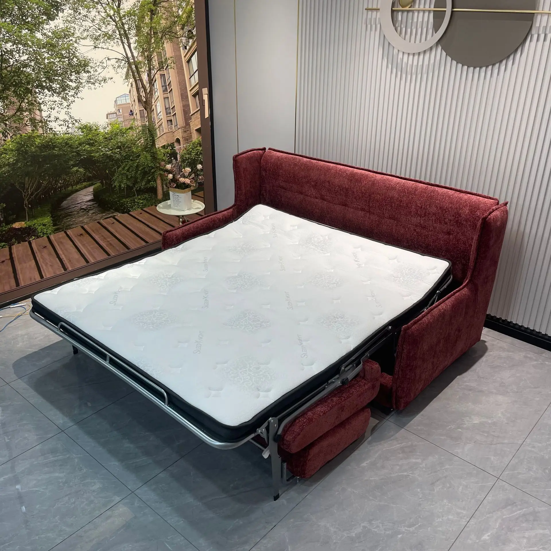 

Nordic Style Dual-Use Flip Folding Sofa Bed with Soft High Backrest and Mattress for Living Room Apartment or Hotel Furniture