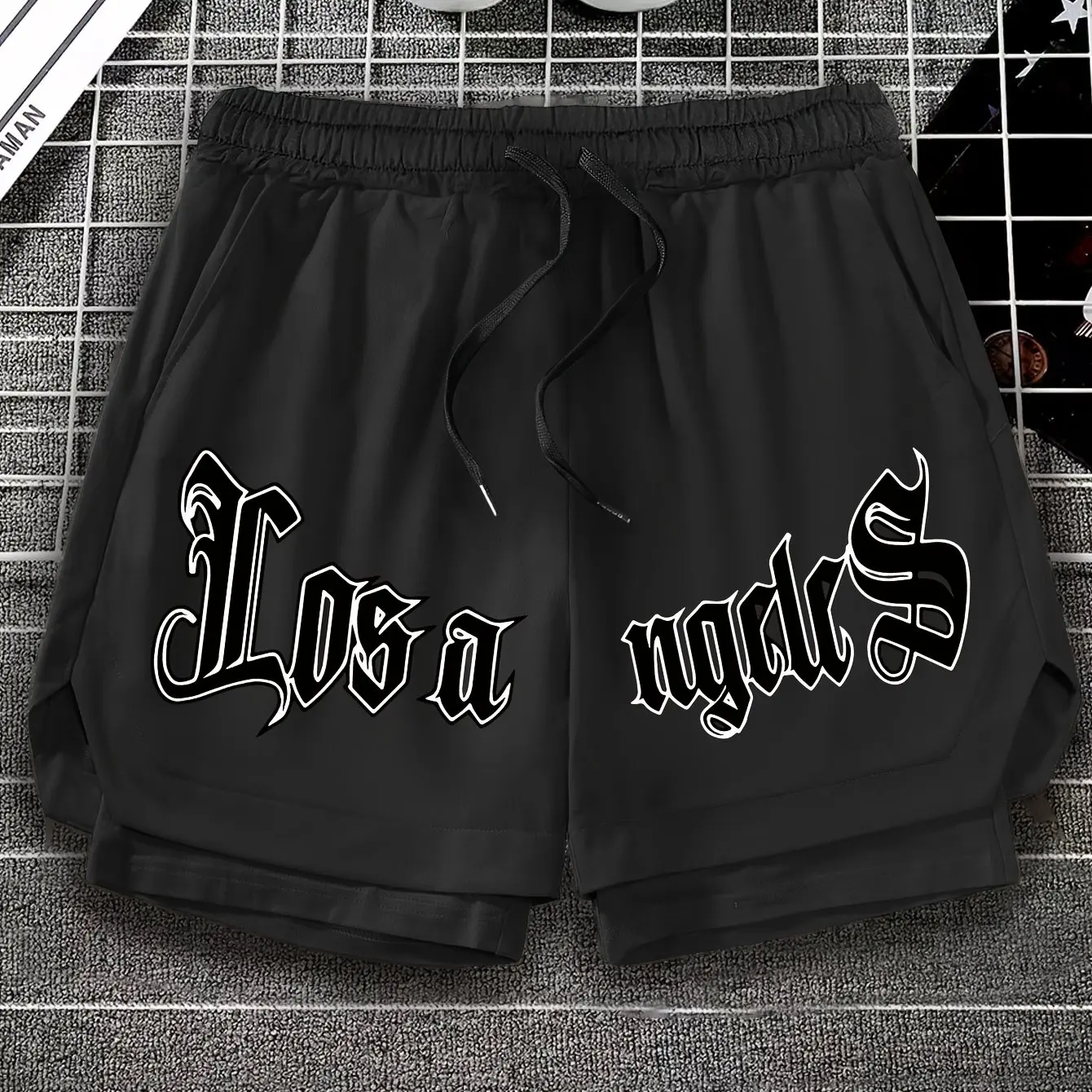 

2025 Summer Hot-selling LOS ANGLES 3D Printed Men's Loose Casual Simple Double-layer Shorts Men's Outdoor Fitness Sweatpants