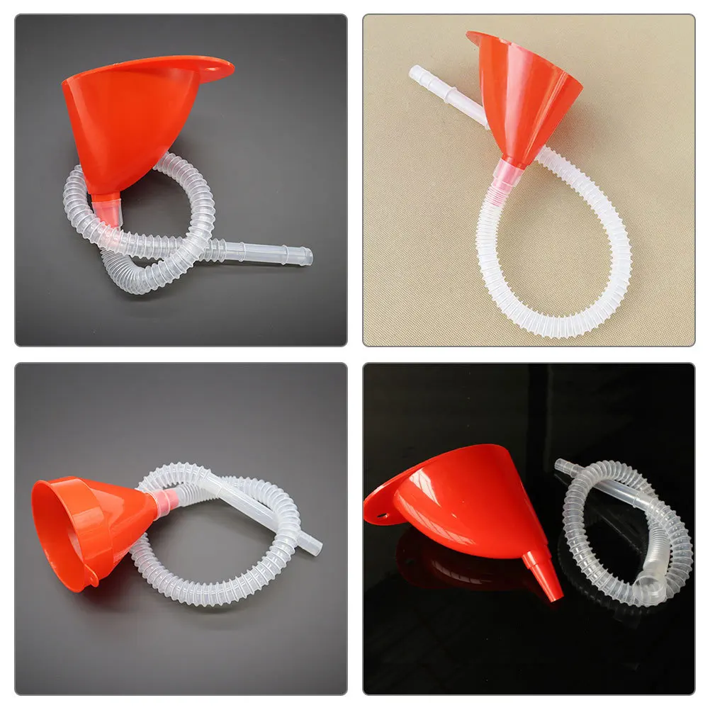 

3Sets Fuel Funnel Set Transparent Hose Long Angled Spout Plastic Reusable Funnels Automotive Oil Gas Water Filling