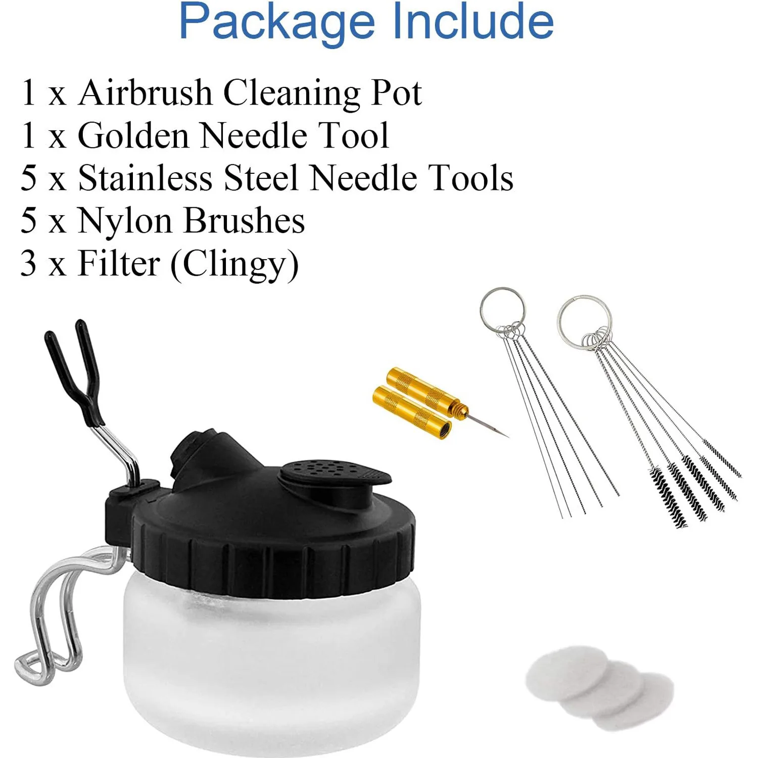 Spray Gun 4 Pieces Spray Gun Cleaning Kit-Glass Cleaning Tank with Bracket, 5 Pieces Cleaning Needles, 5 Pieces Cleaning Brushes